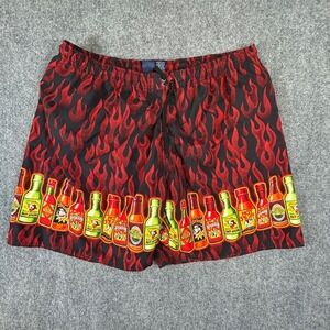 Big Dogs Mens 3X Swim Trunks Red Flames Hot Sauce Bottle Mesh Lined Black
